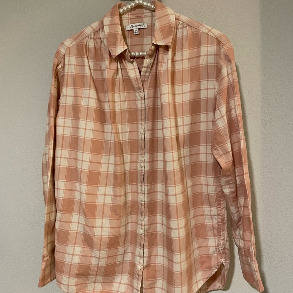 Madewell Cream and White Casual Button Down Shirt